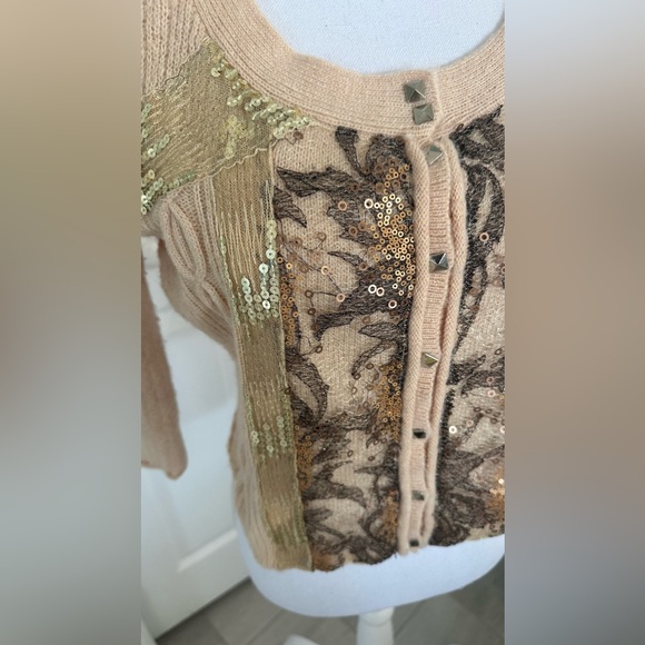 Free People Blush Stud Lace Sequin Knit Cardigan - Picture 3 of 13